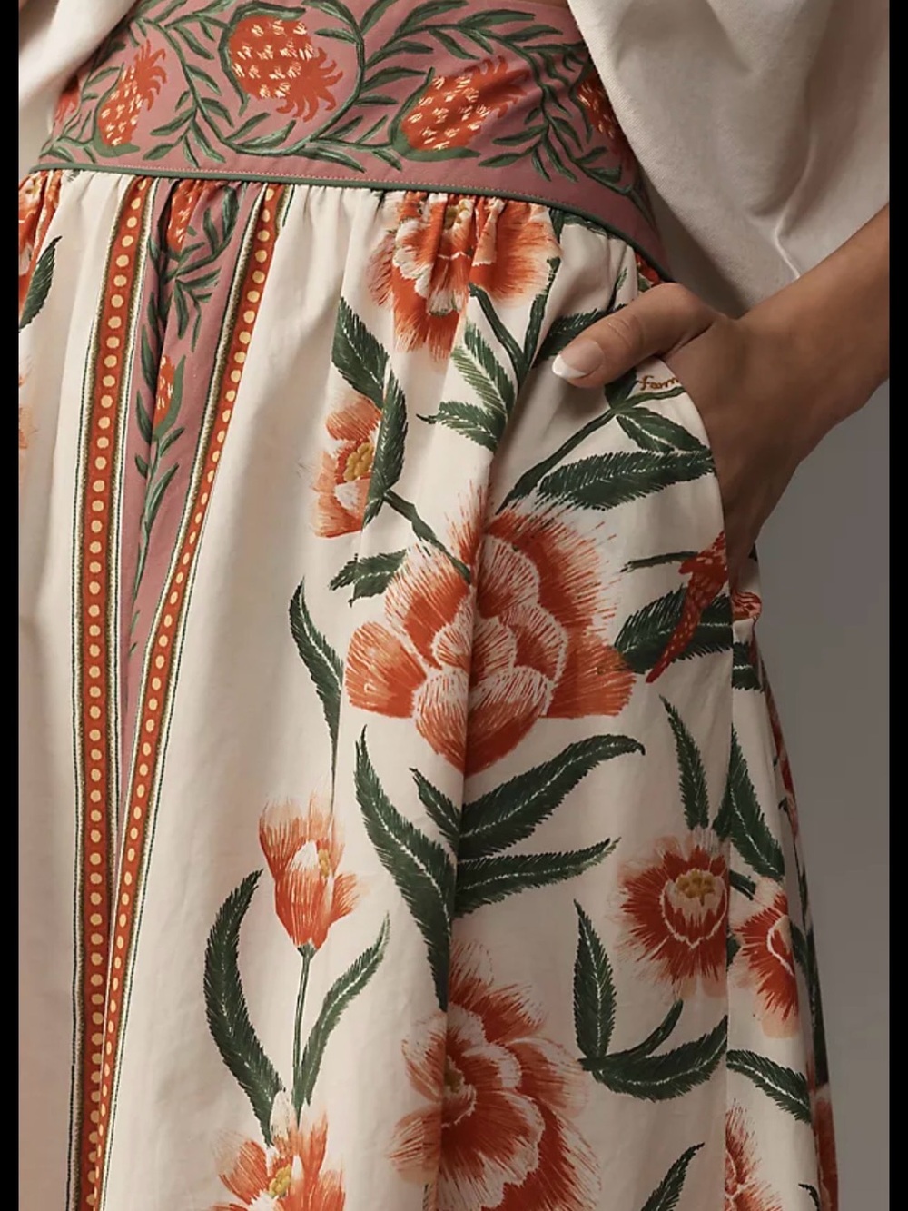 FARM Rio Cream Maxi Skirt with Coral Floral Print - Picture 7 of 12